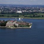 Aerial view of Ellis Island, Jersey City, New Jersey, 1980 years